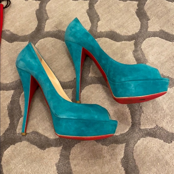 Christian Louboutin Aqua Green 140s suede sz 39.5 - Picture 4 of 8